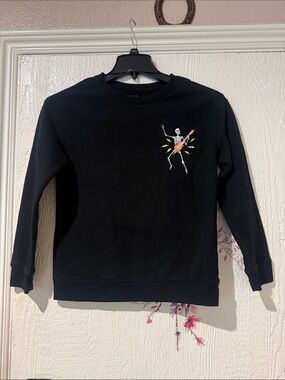 Cat & Jack Black Crewneck Sweater with Skeleton Guitar Patch